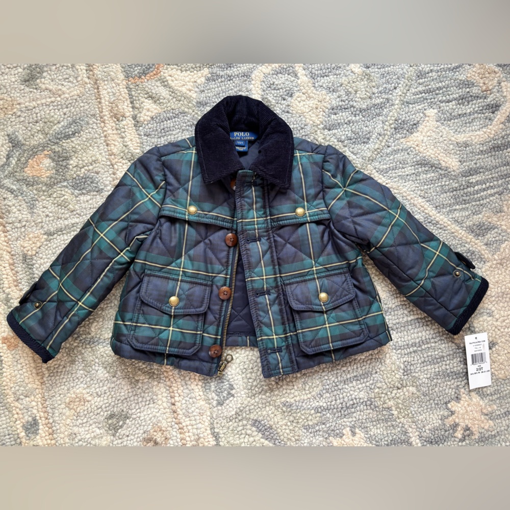NEW WITH TAGS Polo by Ralph Lauren Kids Plaid Puffer Jacket - Navy and Green